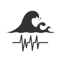 Vector illustration of earthquake at sea icon in dark color and white background