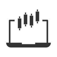 Vector illustration of trade on laptop icon in dark color and white background