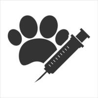 Vector illustration of animal injection icon in dark color and white background