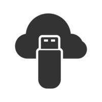 Vector illustration of cloud flash disk icon in dark color and white background