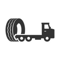 Vector illustration of truck tires icon in dark color and white background