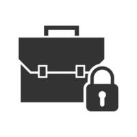 Vector illustration of locked suitcase icon in dark color and white background