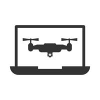 Vector illustration of laptop drones icon in dark color and white background