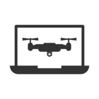 Vector illustration of laptop drones icon in dark color and white background