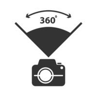 Vector illustration of 360 degree camera icon in dark color and white background