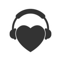 Vector illustration of love headphones icon in dark color and white background