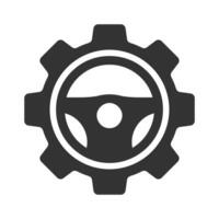 Vector illustration of steering wheel cog icon in dark color and white background