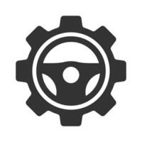 Vector illustration of steering wheel cog icon in dark color and white background