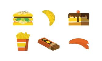 vector conjunto de diferente tipos de comida rápida en dibujos animados diseño plano vector ilustración