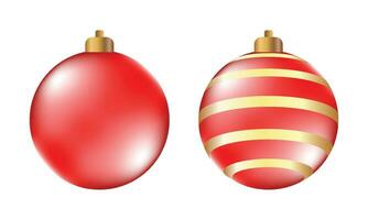 Vector red christmas ball hanging on gold string isolated . realistic xmas decoration with shadow and light