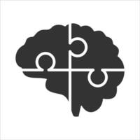 Vector illustration of brain puzzles icon in dark color and white background