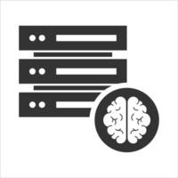Vector illustration of database brain icon in dark color and white background