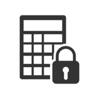 Vector illustration of locked calculator icon in dark color and white background