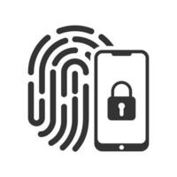 Vector illustration of smartphone fingerprint lock icon in dark color and white background