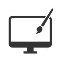 Vector illustration of paint on the monitor icon in dark color and white background
