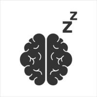 Vector illustration of sleeping brain icon in dark color and white background