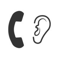 Vector illustration of hear the phone icon in dark color and white background