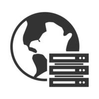 Vector illustration of earth databases icon in dark color and white background