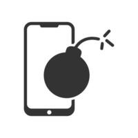 Vector illustration of smartphone bomb icon in dark color and white background