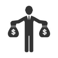 Vector illustration of carrying sacks of money icon in dark color and white background