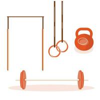 Vector set of gym elements with exercises tools