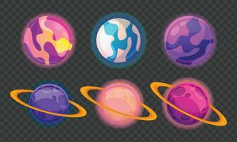 Cartoon galaxy background with colorful planets collection vector