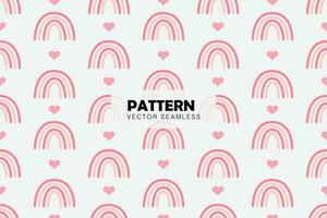 Pink rainbow and heart cute shapes seamless repeat pattern vector