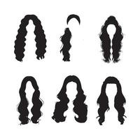 Set of silhouettes of women's wig hair vector design. Collection of black silhouettes of hairstyles