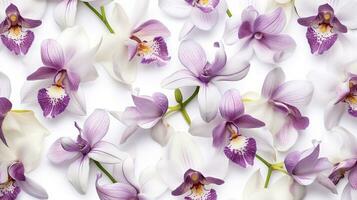 Orchid flower patterned background. Flower texture background. Generative AI photo