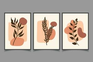 Flat vector botanical illustration set. Abstract digital shape with plant. Boho style, Hand drawn leaf isolated