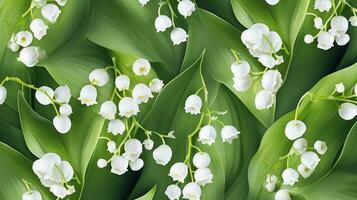 Lily of the Valley flower patterned background. Flower texture background. Generative AI photo