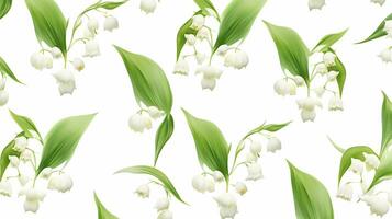 Lily of the Valley flower patterned background. Flower texture background. Generative AI photo