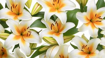 Lily flower patterned background. Flower texture background. Generative AI photo