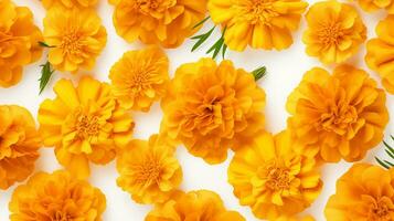 Marigold flower patterned background. Flower texture background. Generative AI photo