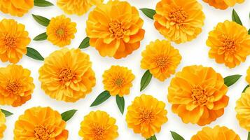 Marigold flower patterned background. Flower texture background. Generative AI photo