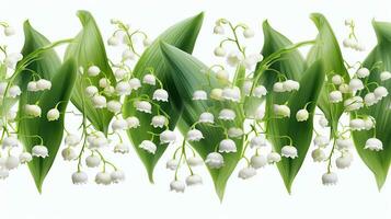 Lily of the Valley flower patterned background. Flower texture background. Generative AI photo