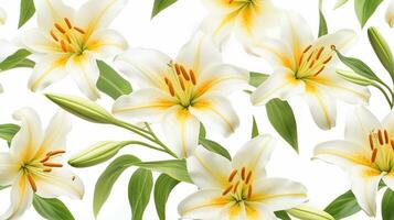 Lily flower patterned background. Flower texture background. Generative AI photo