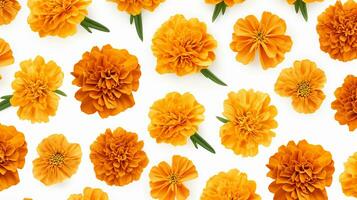 Marigold flower patterned background. Flower texture background. Generative AI photo