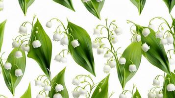 Lily of the Valley flower patterned background. Flower texture background. Generative AI photo