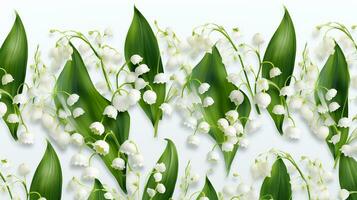 Lily of the Valley flower patterned background. Flower texture background. Generative AI photo