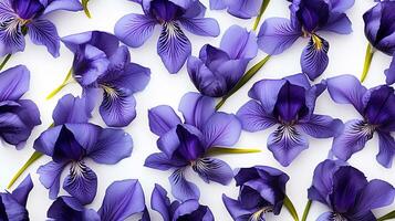 Iris flower patterned background. Flower texture background. Generative AI photo