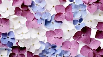 Hydrangea flower patterned background. Flower texture background. Generative AI photo