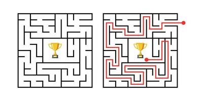 Square maze, game with labyrinths way. Labyrinth game way. vector