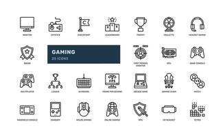 gaming game gaming esport competition computer online gamer detailed outline icon set. eps vector file