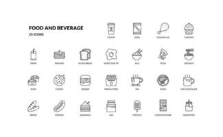 food and beverage meal restaurant menu detailed outline line icon set. eps vector file