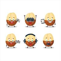Slice of salak cartoon character are playing games with various cute emoticons vector