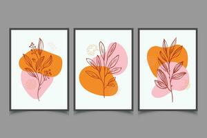 Flat vector botanical illustration set. Abstract digital shape with plant. Boho style. Hand drawn leaf isolated