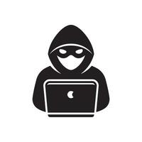 computadora hacker con ordenador portátil icono, espía agente aislado en blanco. vector