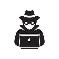 Computer hacker with laptop icon, Spy agent isolated on white. vector