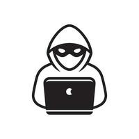 Computer hacker with laptop icon, Spy agent isolated on white. vector